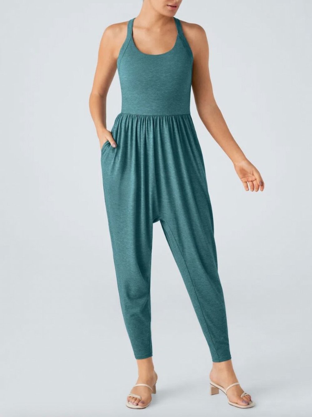 NWT HALARA U Neck Pocket Harem Casual Jumpsuit Easy Peezy Edition Women's L